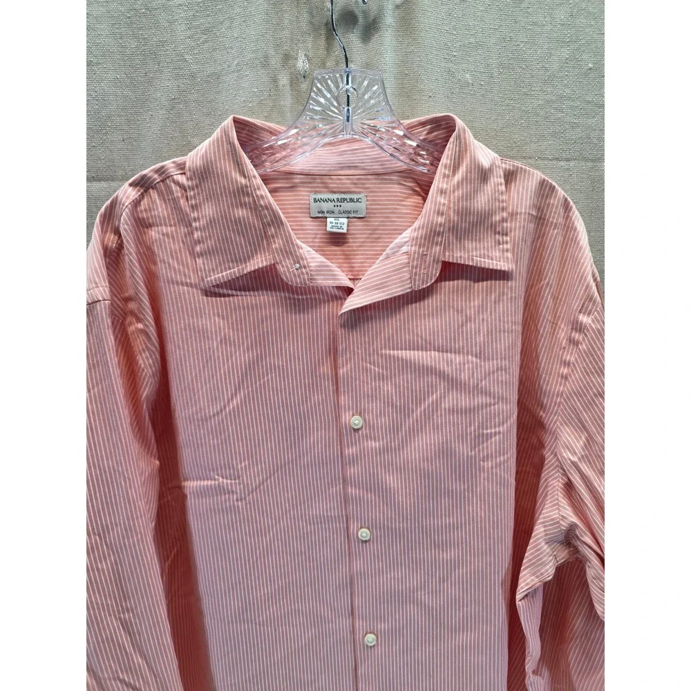 Banana Republic Mens XXL Non Iron Classic Fit Coral White Pinstripe Button Shirt